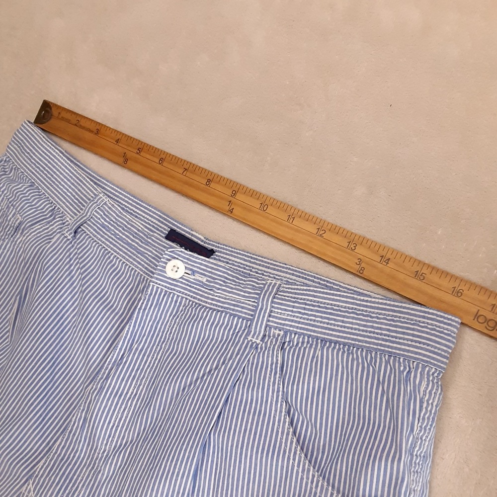 Vintage Gant Salty Dog Mens Drawstring Bermuda Shorts M Blue Pleated Stripes - Picture 6 of 9